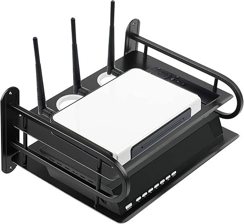 Miniatura 3 de Z-Color Negro Metal Doble Router WiFi inalámbrico Caja de almacenamiento/TV Caja de almacenamiento Estante colgante de pared Enchufe Soporte de