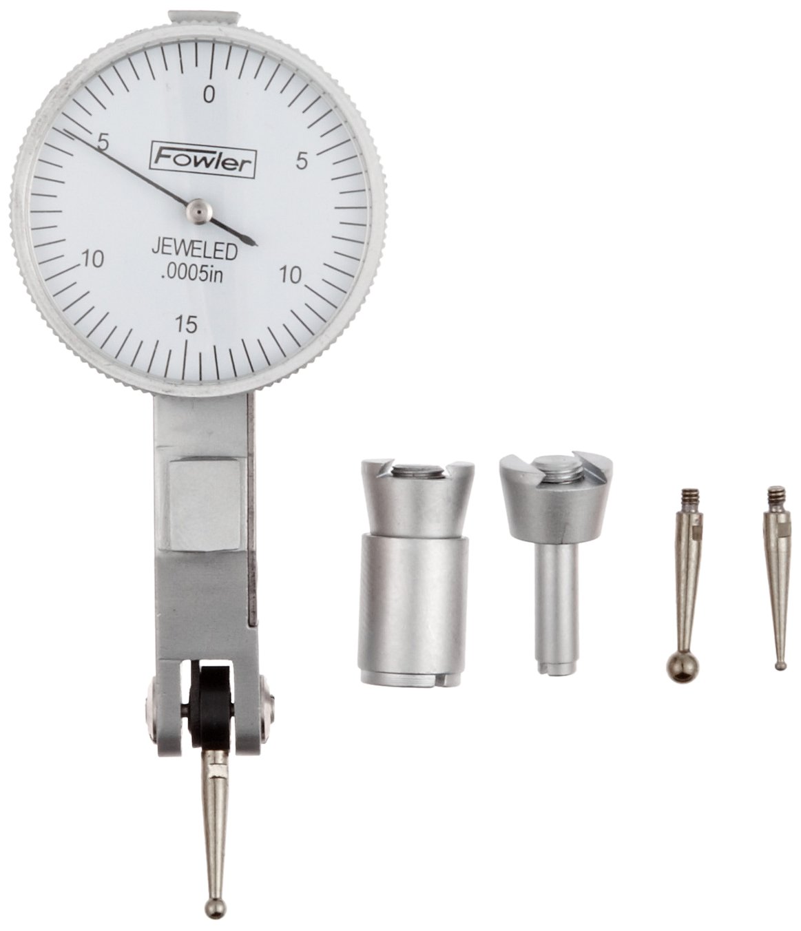 Fowler - Indicador de prueba de rostro blanco con medidas de pulgada y lectura equilibrada, 0.030" Max. Measurement, 1" Diameter, blanco, 1