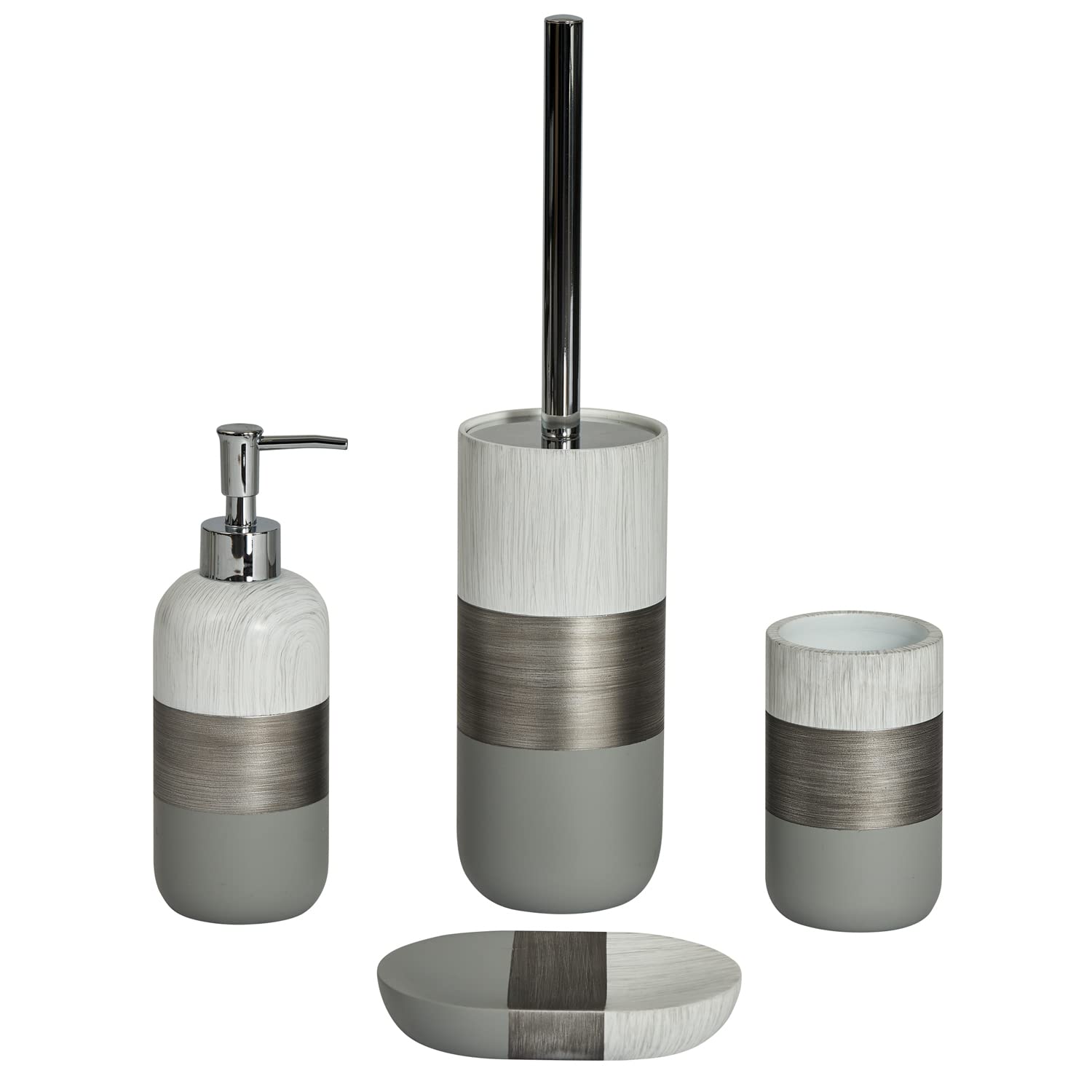 Bathroom Accessories Set 4 Piece Vanity Sink Countertop Soap Dispenser Grey Luxe (4 Piece Set)