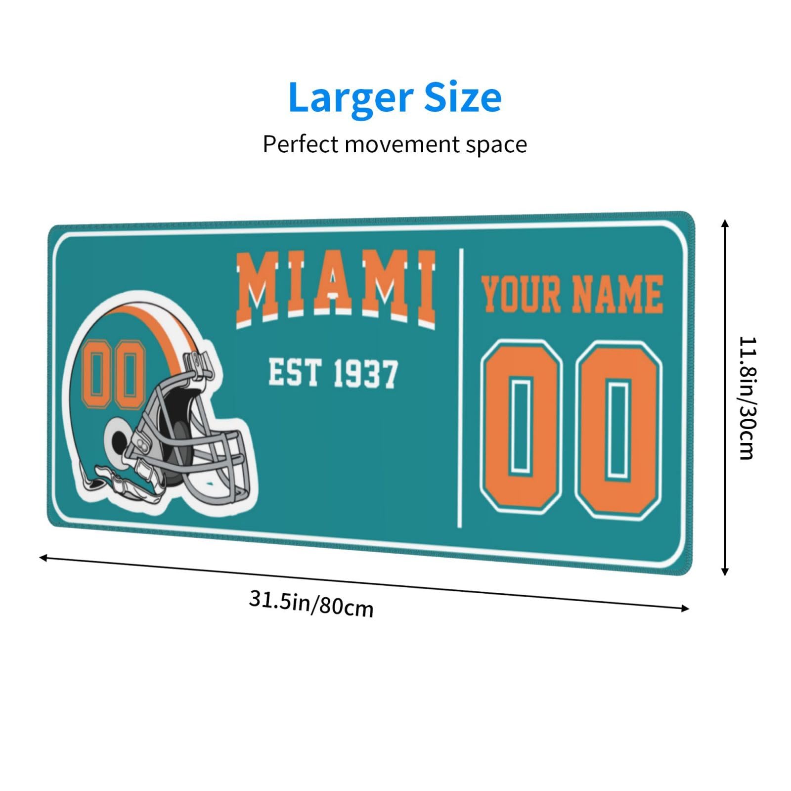 Custom Miami Mouse Pad, Personalized Mouse Pads with Name and Number, Customized Non-Slip Mousepad for Desktop, Make Your Own Desk Pad Gifts for Fans Men Women 12x31.5in