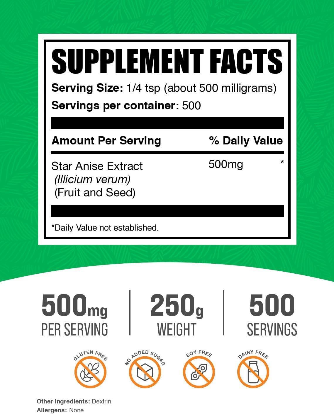 BulkSupplements.com Star Anise Extract Powder - Star Anise Supplement, Herbal Supplement - Gluten Free - 500mg per Serving, 250g (8.8 oz) (Pack of 1)