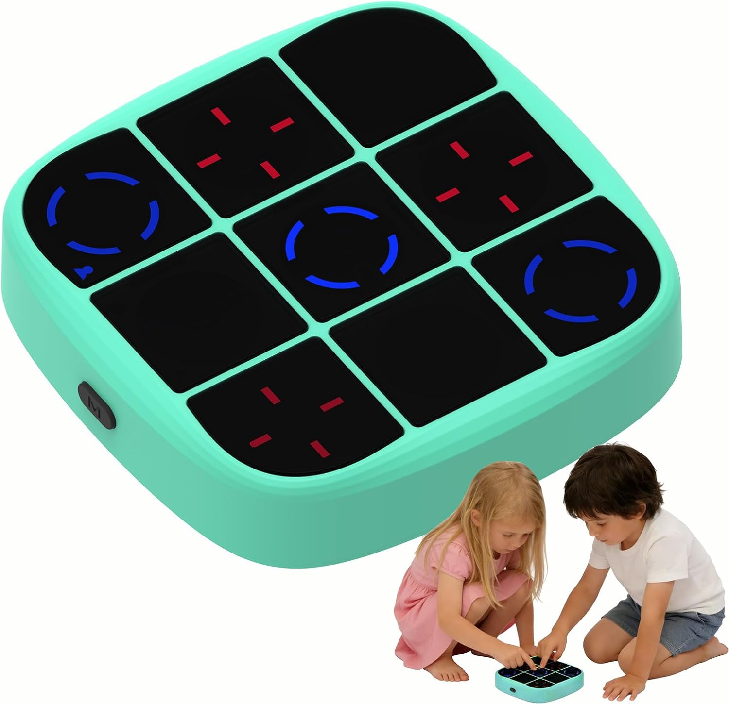 4-in-1 Portable Electronic Tic-Tac-Toe Handheld Game, Puzzle Game for Children and Adults, Memory-Training Toy, Fun for Parent-Child Sharing (Cyan)