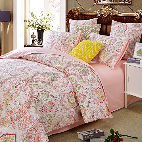 Softta Vintage King Size 3Pcs Duvet Cover Set Boho Golden Pink Paisley 100% Egyptian Silky Sateen Cotton Bedding Set Bedding Collection Pink #TOP1