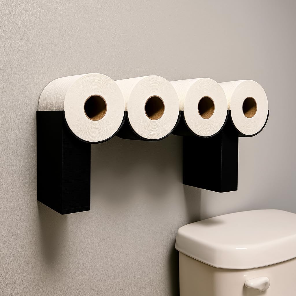 Modern Wall-Mounted Toilet Paper Holder - 3D Printed Poop Design - Black, Minimalist Bathroom Decor Organizer - Holds 4 RollsPoop Toilet Paper Holder Stand