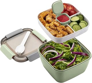 MUJUZE Lunch Box with Split Compartments, Lunch Box Adult/Kids, Durable, Leak-proof, Dishwasher Safe, Salad Lunch Box, Nursery Bento Box for School, Work, Picnic Travel (New Green)