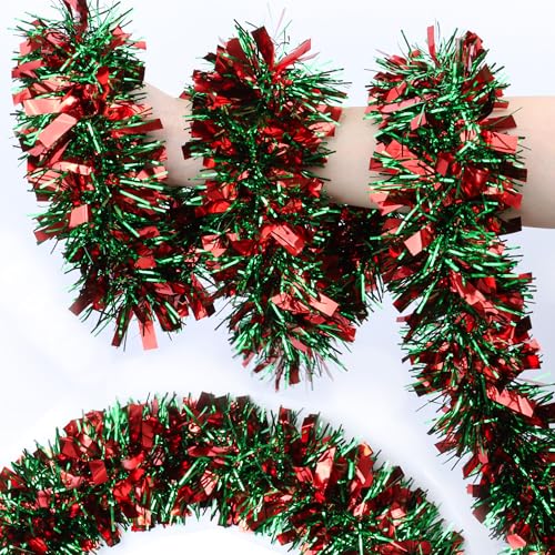 50 Feet Green Red Christmas Tinsel Garland Christmas Decorations for
