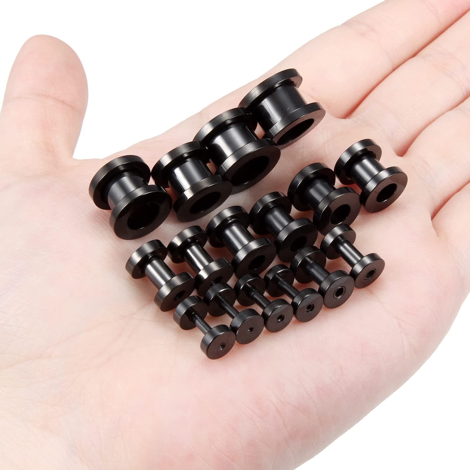 Vsnnsns 14G 12G 8G 6G 4G 2G 0G 00G Ear Tunnels Stainless Steel Ear Gauges Screw Fit Ear Plugs Tunnels Gauges Set 1.6MM 2MM 3MM 4MM 5MM 6MM 8MM 10MM Gauges for Ears Silver Black Rainbow