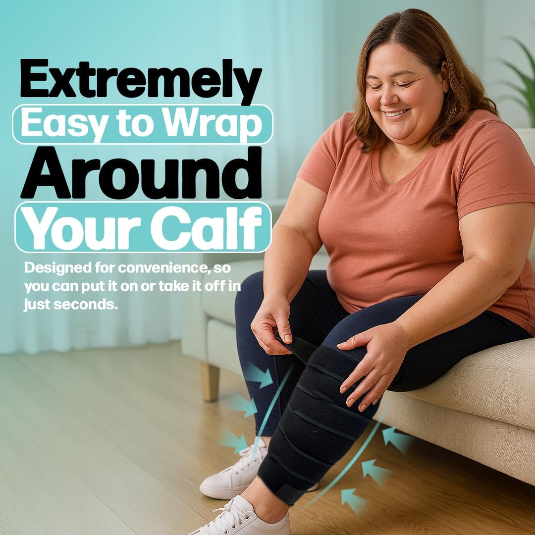 Beltwell® Adjustable Lymphedema Calf Compression Wrap for Swelling, Edema, Lipedema, Circulation, Heaviness, Pain - Easy to put on