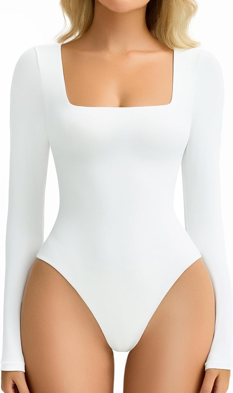 Avidlove Women's Long Sleeve Bodysuit Double Lined Square Neck Body Suit Tops Snap Closure Soft