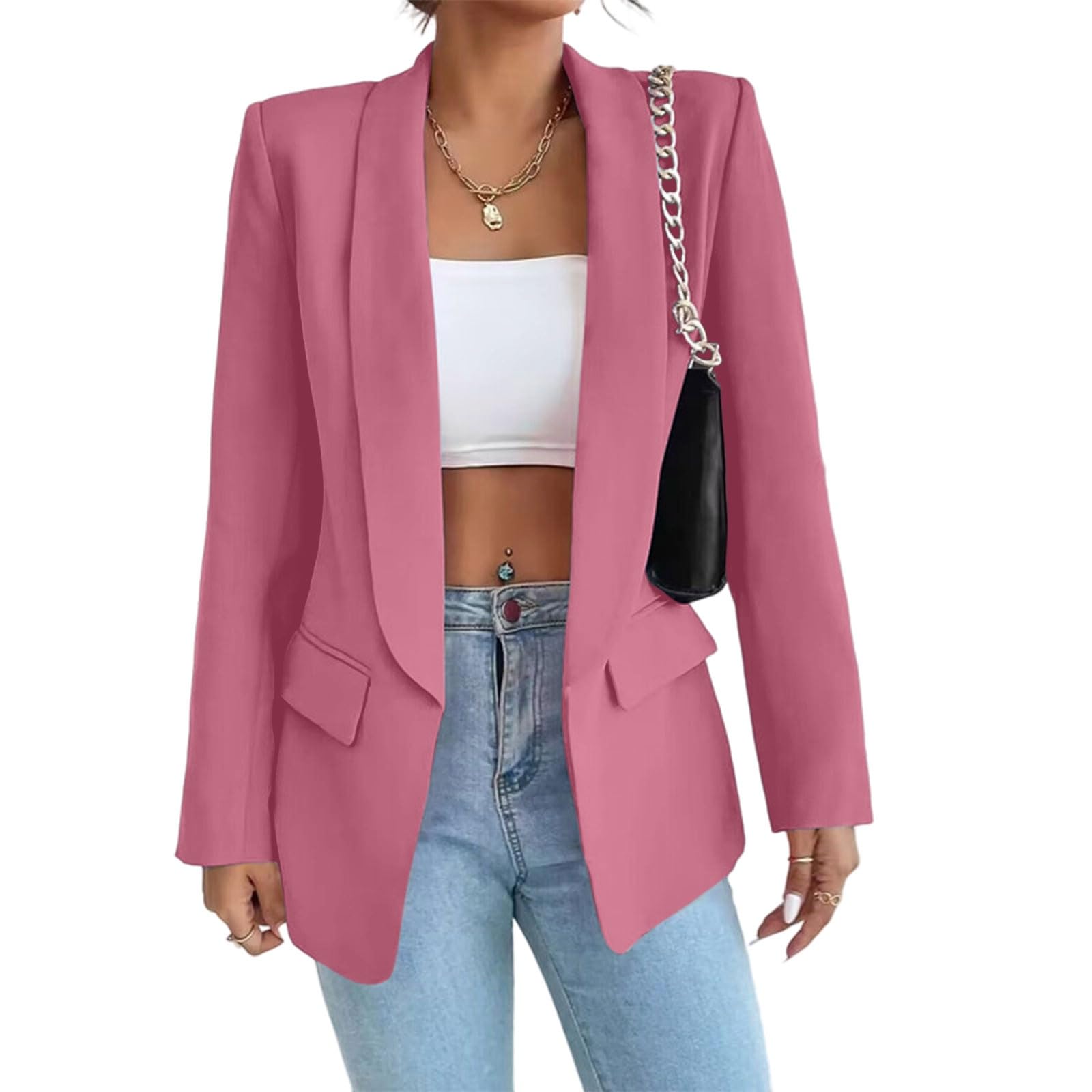 Blazers for Women Business Casual Office Long Sleeve Lapel Jacket Open Front Cardigan Work Suit Fashion Coat