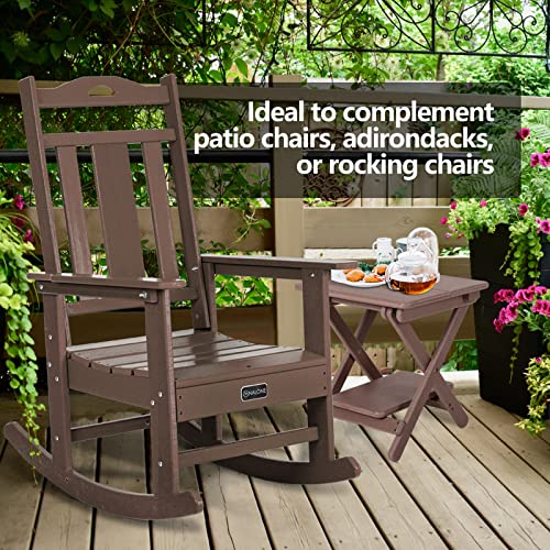 Nalone Outdoor Folding Side Table 15.7" Adirondack Side Table Hdpe Plastic Double End Table Camping Table Small Square Table For Patio, Picnic, Porch, Deck (Brown) #TOP5