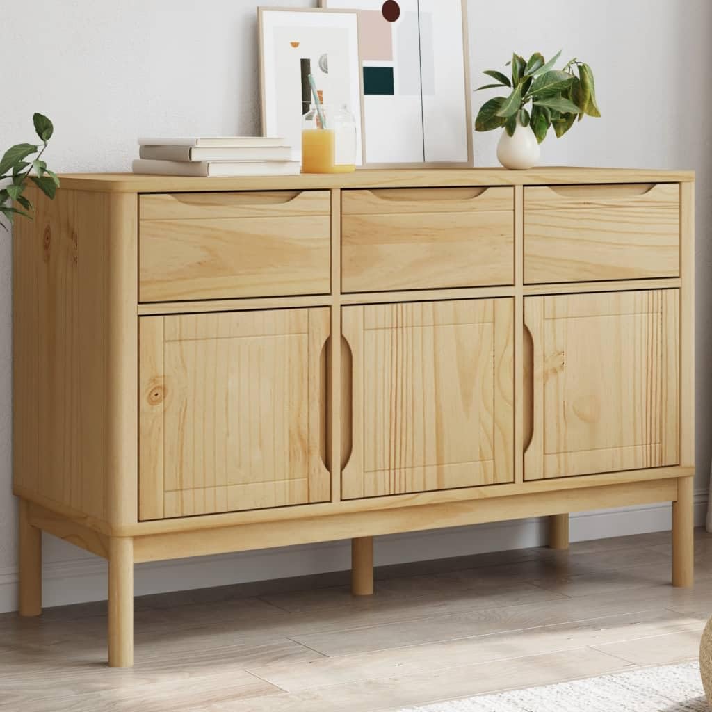 vidaXL Aparador Floro Madera Maciza de Pino marrón Cera 114x43x74 cm, Armario de Almacenamiento, Armario aparador, Armario de Pasillo, Buffet