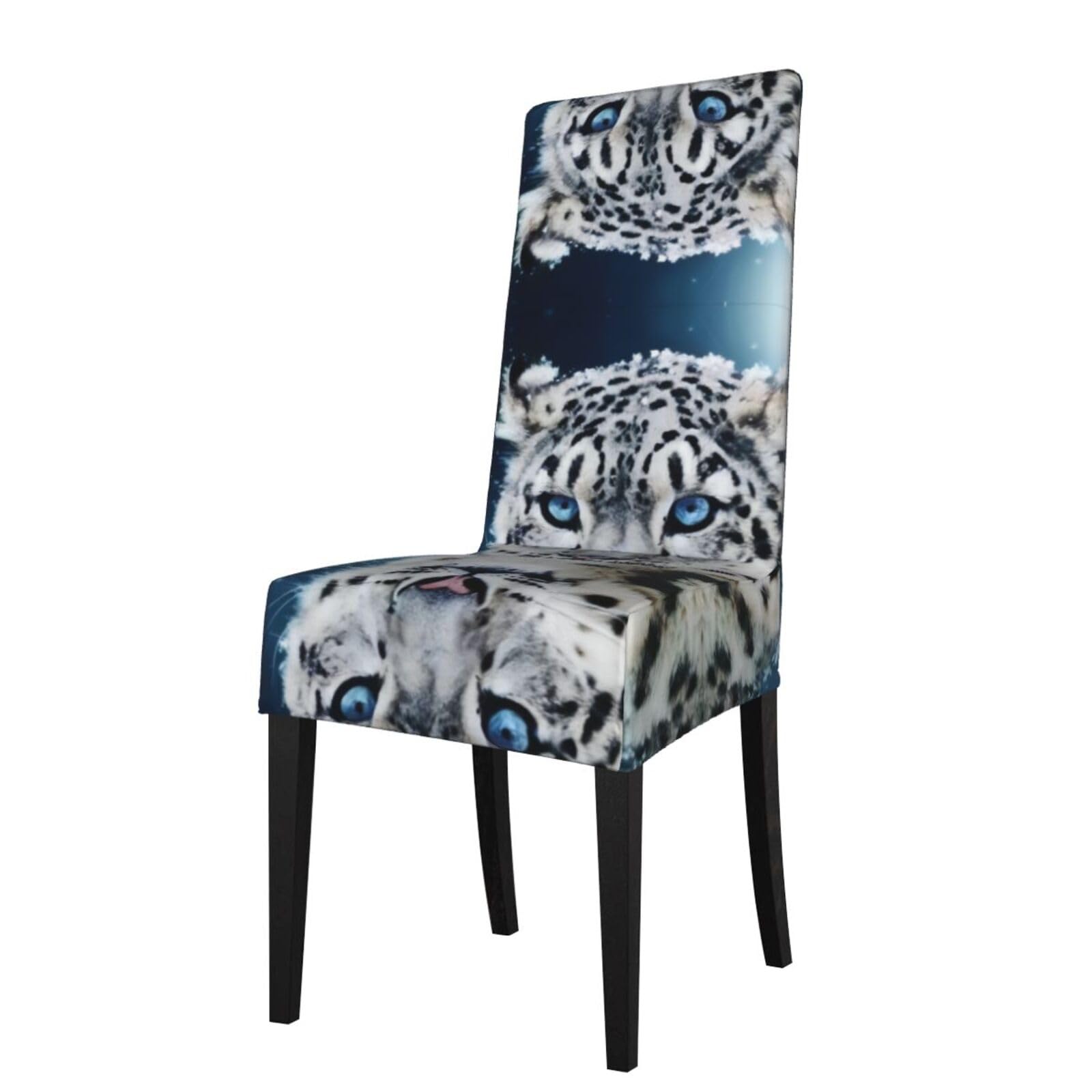 Hlsbssl Black Blue Eyed Snow Leopard Printed Dining Chair Covers, Fully Enclosed, Removable And Washable, Suitable For Family Banquets And Celebrations