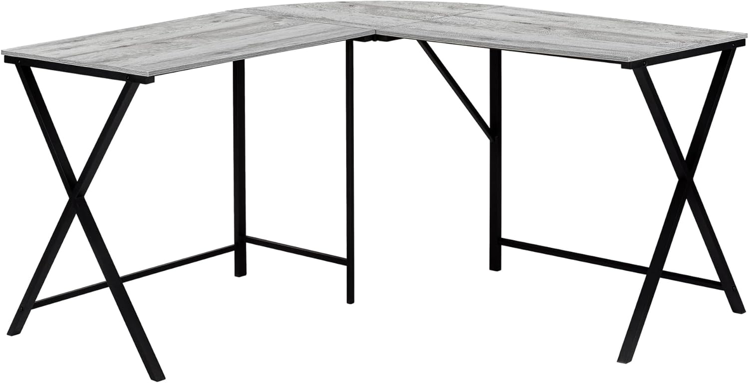 Monarch Specialties I 7196 Computer Desk, Home Office, Corner, 55" L, L Shape, Work, Laptop, Metal, Laminate, Grey, Black, Contemporary, Modern