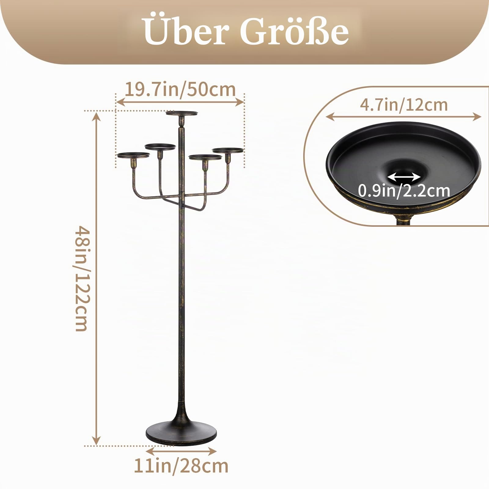 Sziqiqi Schwarzer Boden-Kerzenhalter, 5-armig, 121,9 cm hoch, Kerzenhalter für Kerzenständer, Stumpenkerzen, Metall, Blumendekoration, Ständer, Halloween, Hochzeit, Party, Event