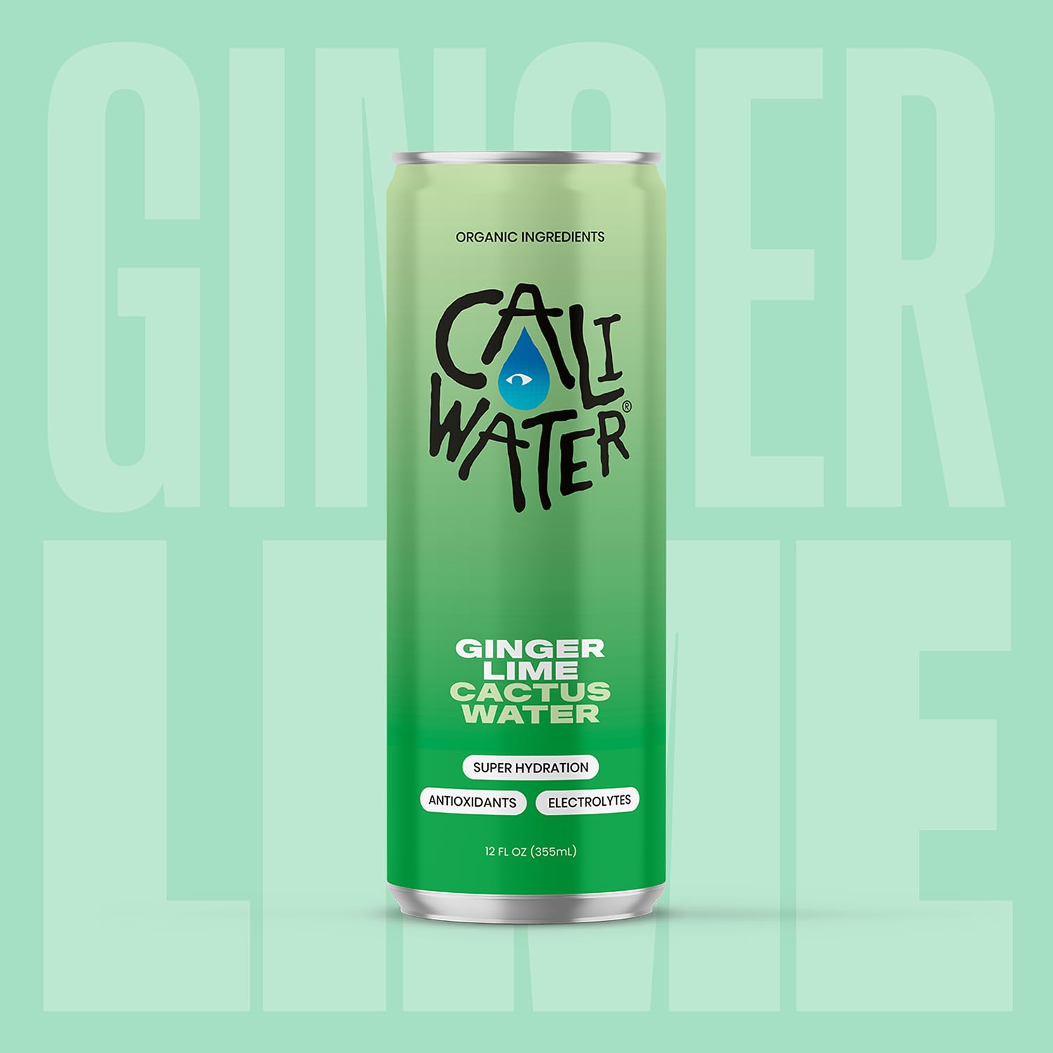 CALIWATER Organic Cactus Water 12 Pack (Ginger Lime) Coconut Water Alternative - 5 Electrolytes, 6g of Sugar, 30 Calories - Natural Plant Based Hydration - Skin Care Benefits - Non GMO - 12 fl oz