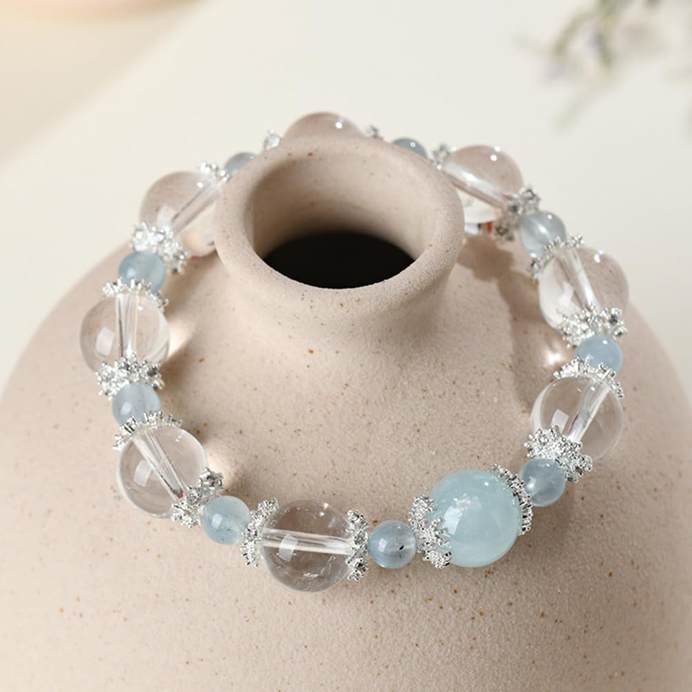 Armbänder aus klaren Quarzperlen für Damen, handgefertigte Armbänder aus Naturkristallen, modischer Aquamarin-Chakra-Schmuck, Geburtstagsgeschenk