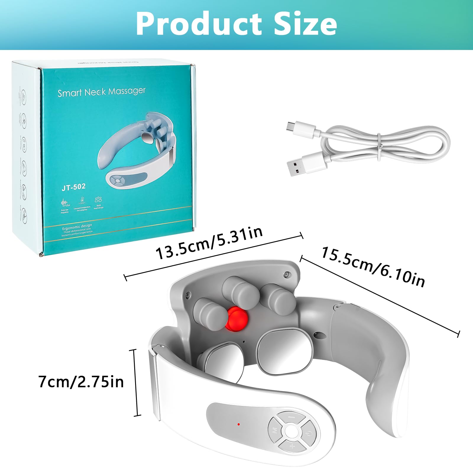 Masseur Cervical, 5 Modes 15 Intensités Masseur électrique à Impulsions Cervicales, Massage Cou Portable avec Thérapie Thermique à 42°C, Neuro Pulse Neck Massagers pour Les têtes de Relaxation