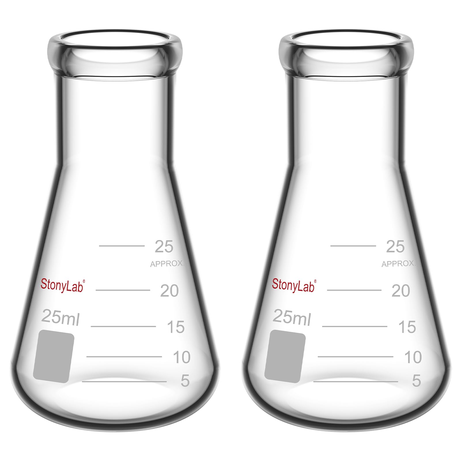 StonyLab 2 Pezzi Boccette di Erlenmeyer a Bocca Stretta 25ml con Bordo Resistente Narrow Mouth Erlenmeyer Flasks - 25ml