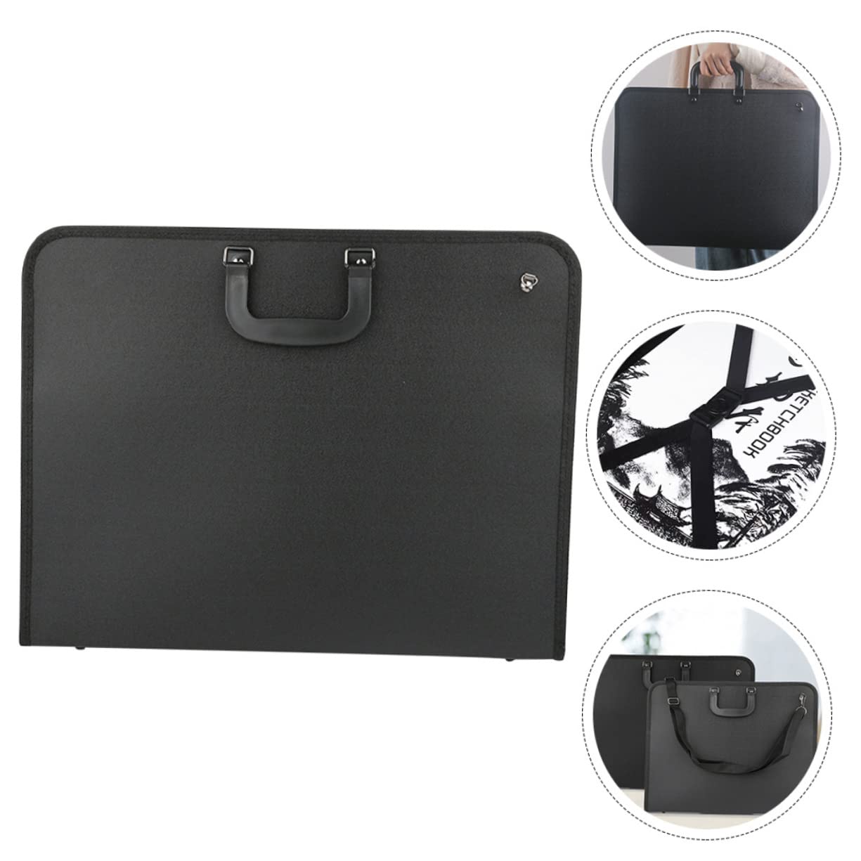 SHINEOFI Carpeta Dibujo para Artistas, Bolsa de Almacenamiento de Arte Negra en Tejido Oxford 600d, Ligera Asa, Adecuado para Transportar Obras