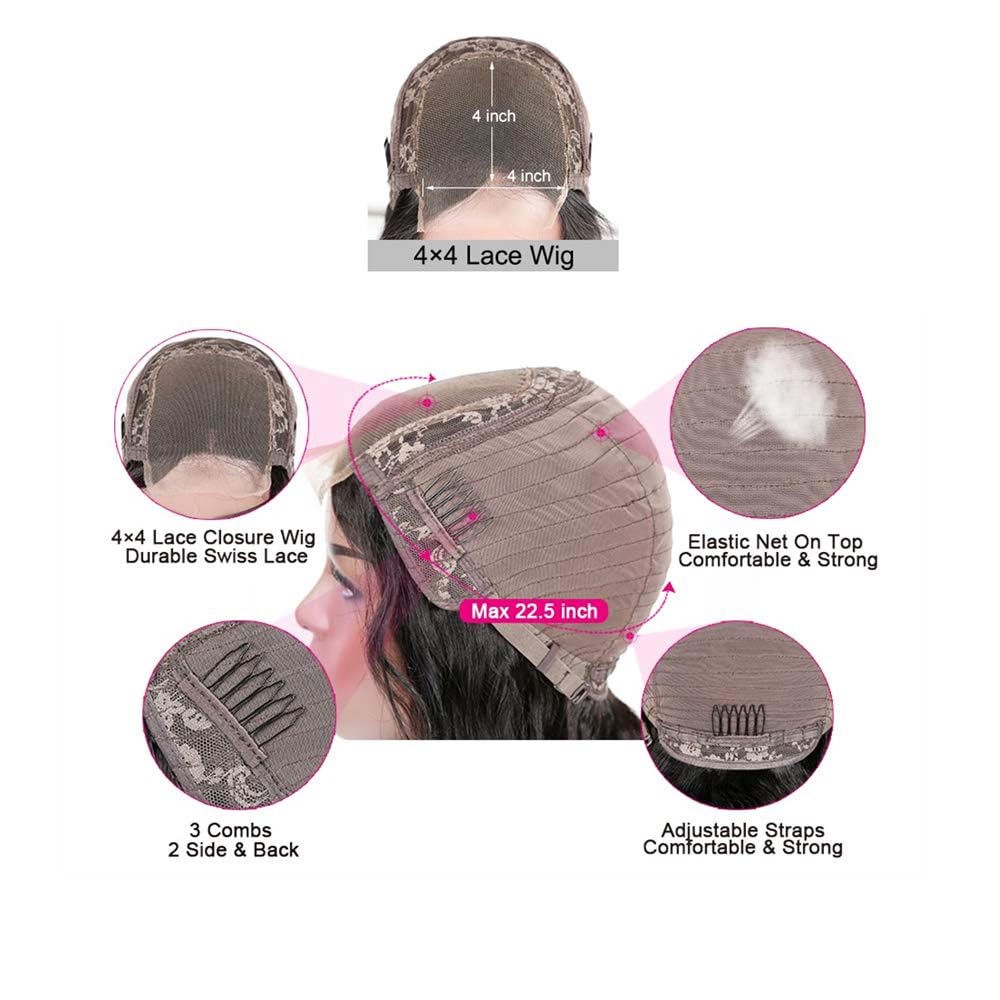 Human Hair Wig 4x4 Lace Front Wigs Straight Glueless Wigs Brazilian Virgin Human Hair Natural Black Color For Black Women 14 Inch - Image 3