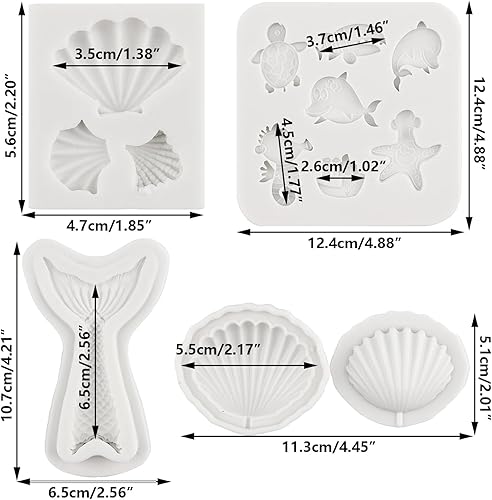 Miniatura 2 de Moldes para fondant con temática marina, cola de sirena, caballito de mar, conchas de mar, moldes de silicona para hornear para decoración de