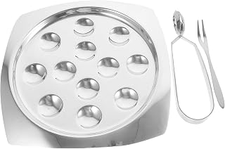 Ciieeo 1Set Stainless Steel Escargot Dish with Tongs Cavity Snail Baking Pan for Family Gatherings and Easy to Clean Snail Plate for Parties and Entertaining
