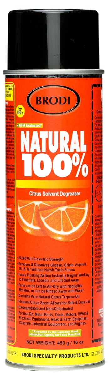 Natural100% Citrus Solvent Degreaser – 100% Pure Terpene Formula, 16oz Aerosol Spray – Removes Grease, Adhesive, Oil, Tar & Asphalt – Safe Biodegradable Cleaner for Tools, Engines, Equipment & More