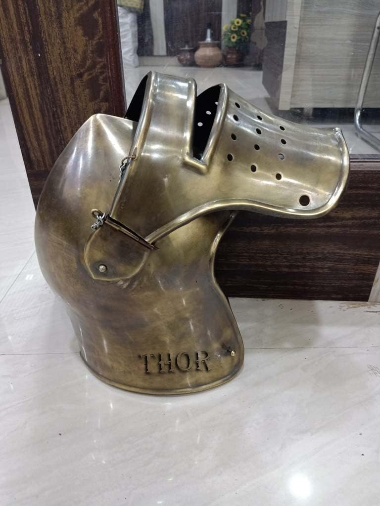 THOR INSTRUMENTS Medieval Visored Barbuta Armor Helmet Antique Knights Templar Crusaders Halloween Costume Props Rustic Vintage Home Decor Gifts