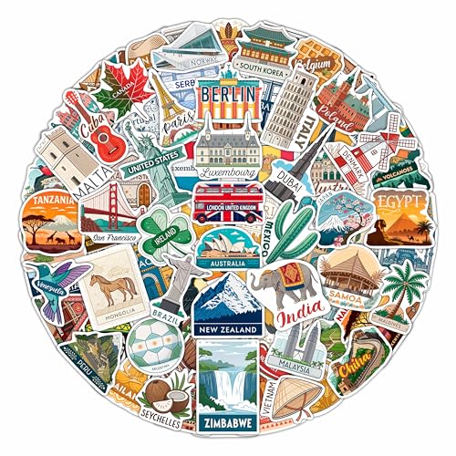100Pcs World Country Stickers for Luggage Travel Stickers for Water Bottles - World Explorer Gift Favor - Gift for Women & Men