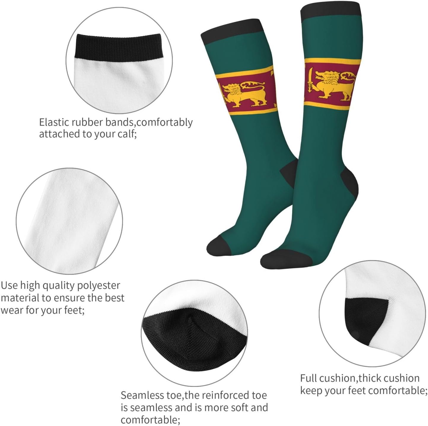 Sri Lanka Flag Print Adult Socks, Elastic Stretch Socks,Soft Breathable For Daily Sports Casual Wear