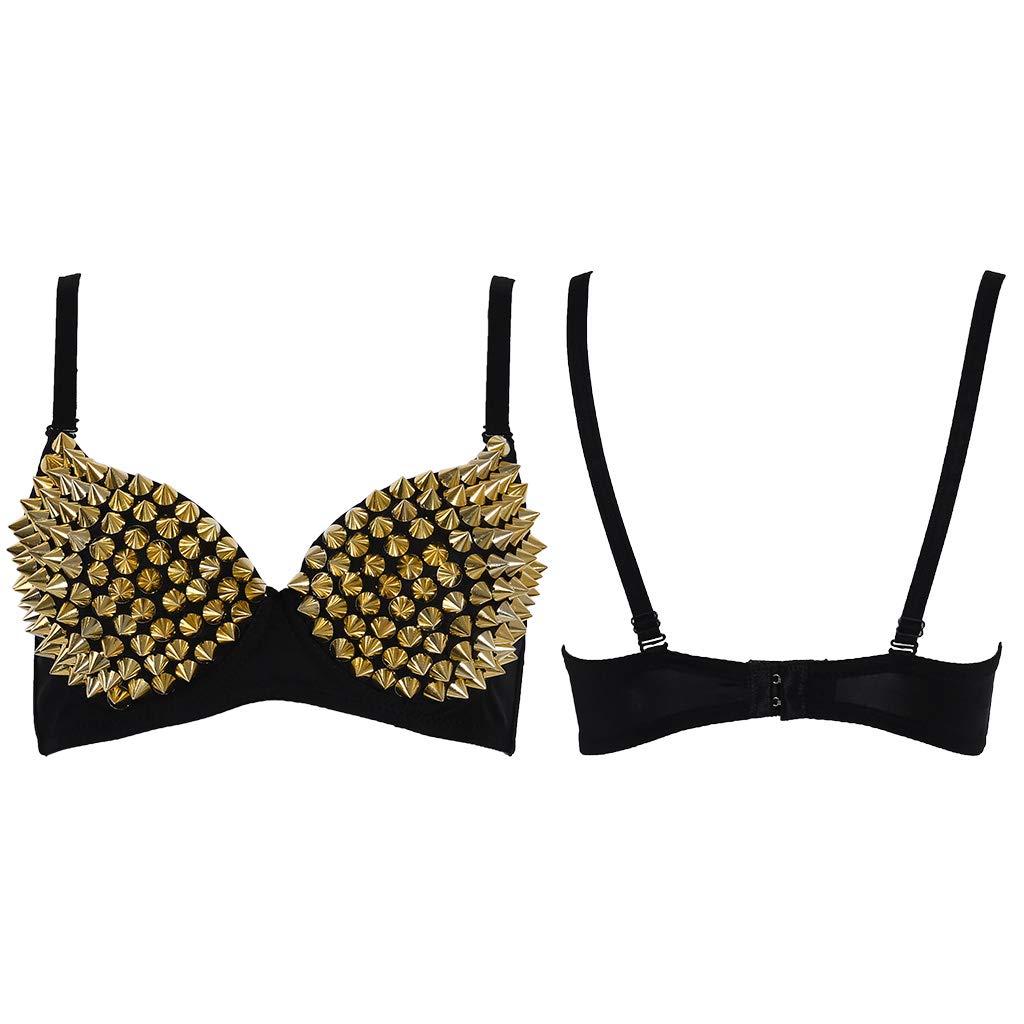 Sexy All-over Spike Rivet Dance Bra Metallic Punk Style Nightclub Wear