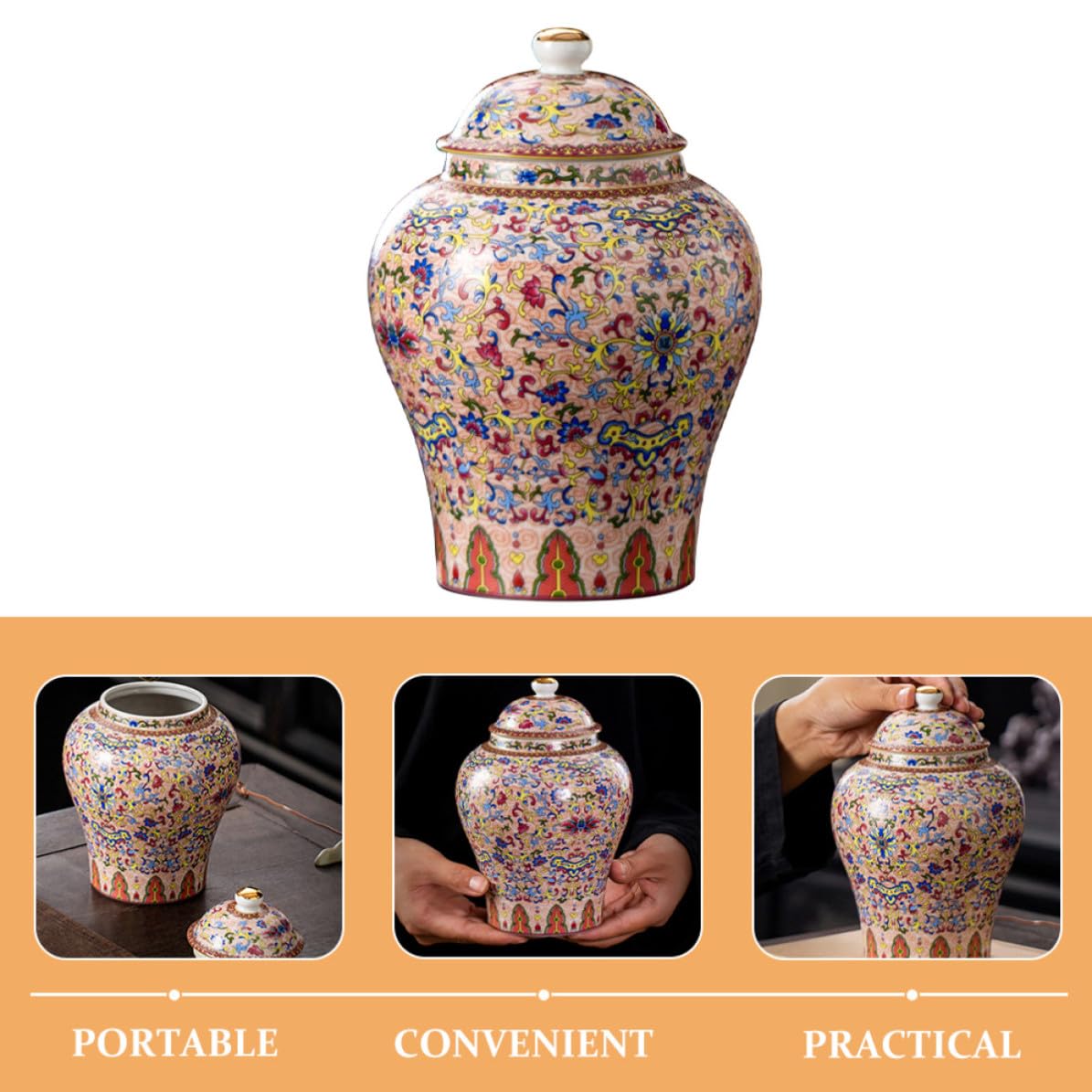 Operitacx Barattolo di Tè in Ceramica Vintage Stile Palazzo Cinese, Portatile e Sigillato per Conservare Freschezza, Barattolo da Tè Raffinato e Resistente All'umidità