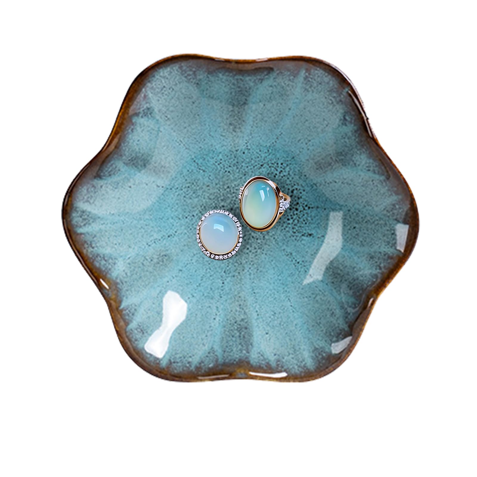 Dazuihou Women's Sea Blue Ceramic Trinket Dish, Ring Tray, Decorative Jewelry Dish, Decoration Plate For Earrings, Rings, Jewelry Dish Holder, Key Bowl, Trinket Tray, Earring Holder For (Sea Blue)