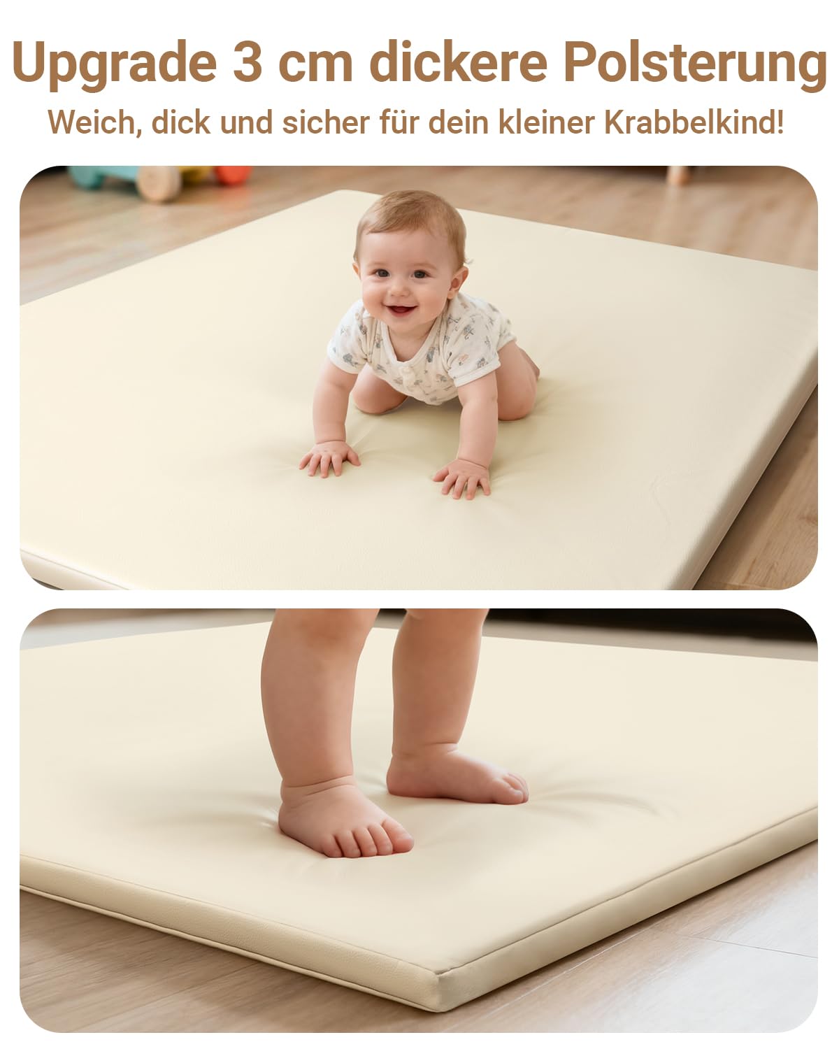 Wasserdicht Krabbelmatte Baby 127x127x3cm,Beige Kunstleder Spielmatte Baby