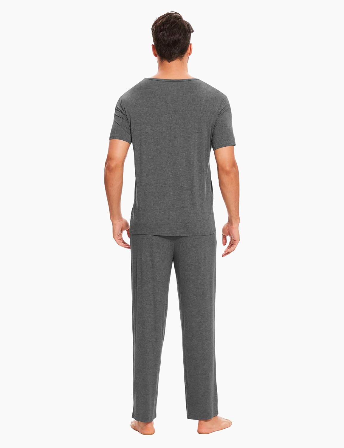 GYS Bamboo Viscose Men's Pajama Sets Short Sleeve Crew Neck Lounge Sets with Pockets - Image 2