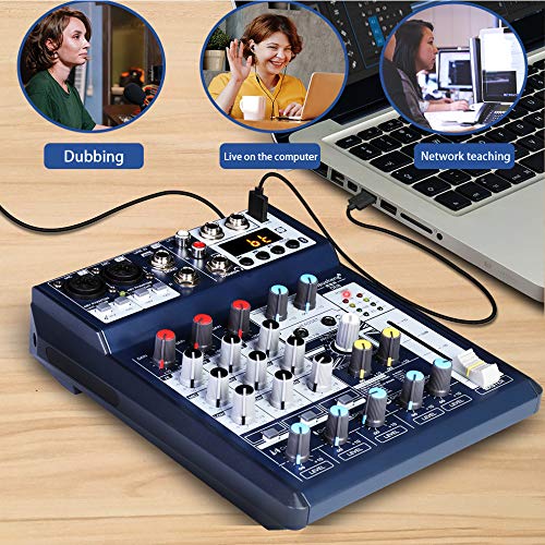 Depusheng DE8 Audio Mixer 8-CHANNEL PROFESSIONAL DJ Sound Controller, Interface with USB Soundcard for PC Recording, XLR Microphone Jack,5V USB Power CONNECT, PAD,FX 16Bit DSP