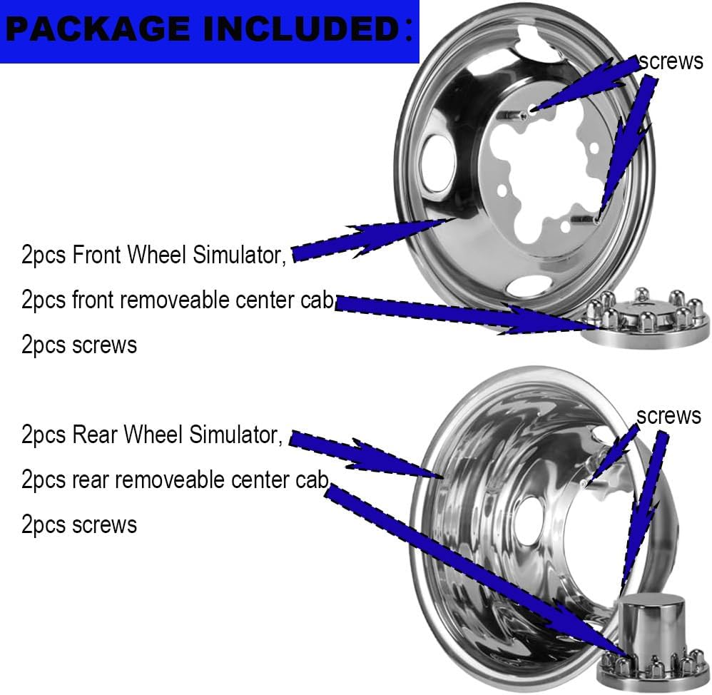 Set of 4 16" Dually Wheel Simulator for Chevy GMC 3500 01-07 w/Tool Hub Cap