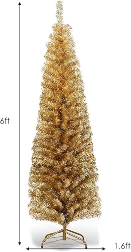 Miniatura 2 de DORTALA Árbol de lápiz galvanizado de 6 pies, árbol de Navidad delgado con soporte de metal, decoración de Navidad para y exteriores, dorado champán