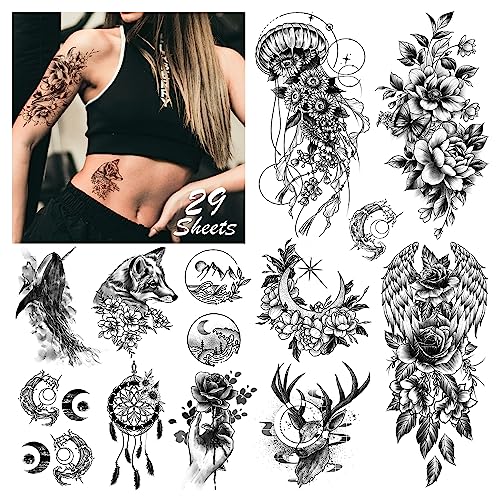 Cerlaza 29 Sheets Waterproof Temporary Tattoos for Women,
