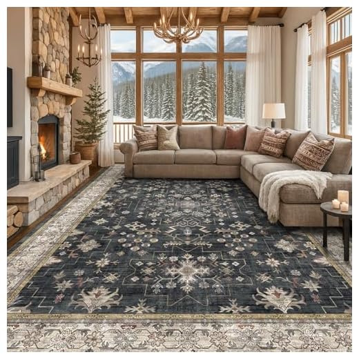 Black Boho Area Rug, 9x12