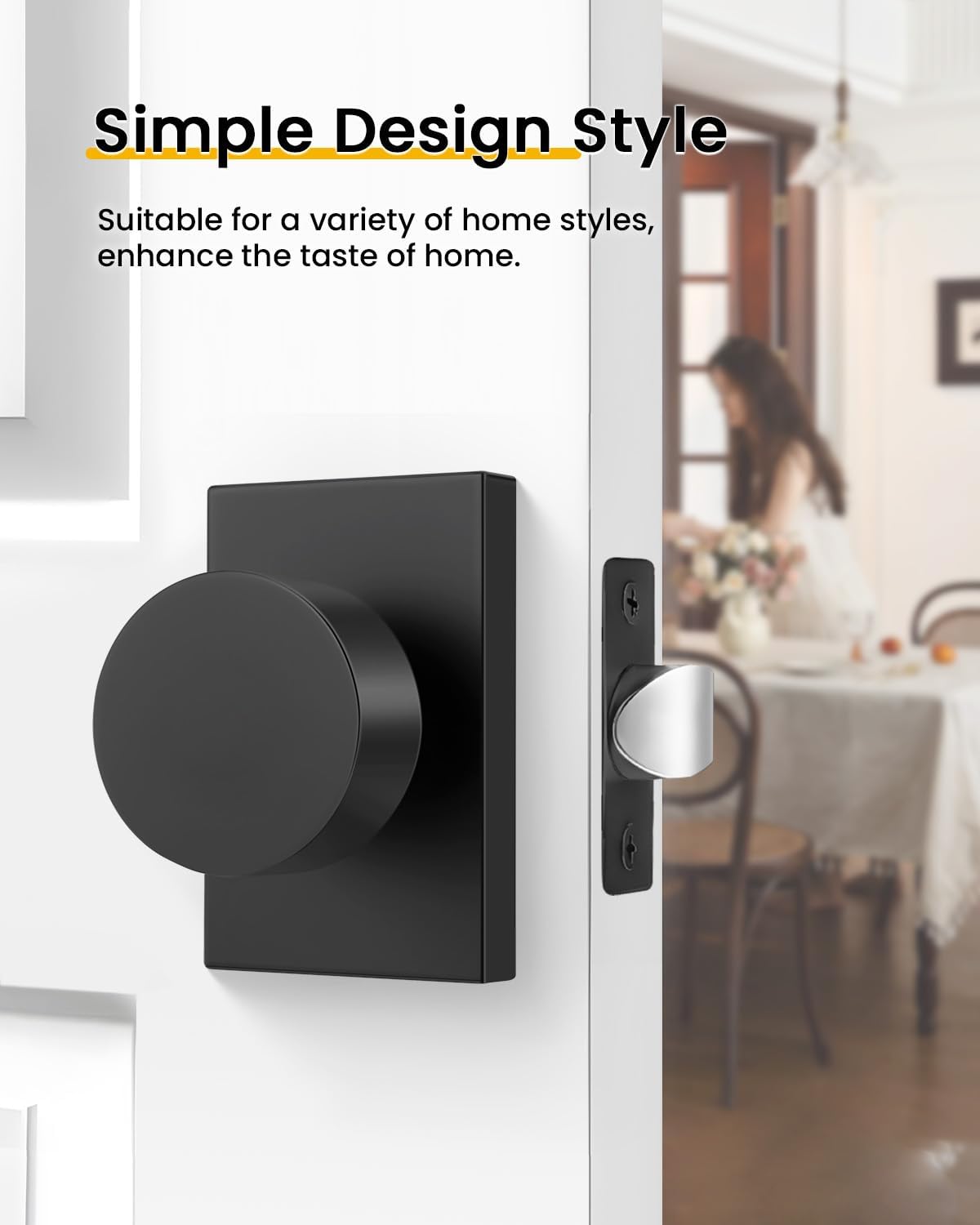 Goldenwarm Black Door Knobs Passage, Zinc Alloy Matte Black Passage Door Knob, Heavy Duty Modern Hall and Closet Door Knobs, Hallway (3 Pack)
