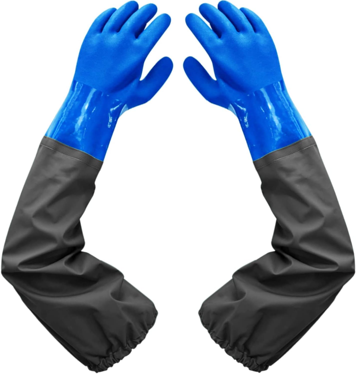 TERRIFI PVC Chemical Resistant Gloves, Long Rubber Gloves, Long Waterproof Gloves and Heavy Duty Waterproof Gloves for Chemical and Acid Work, 25 inches, Large-(Blue)