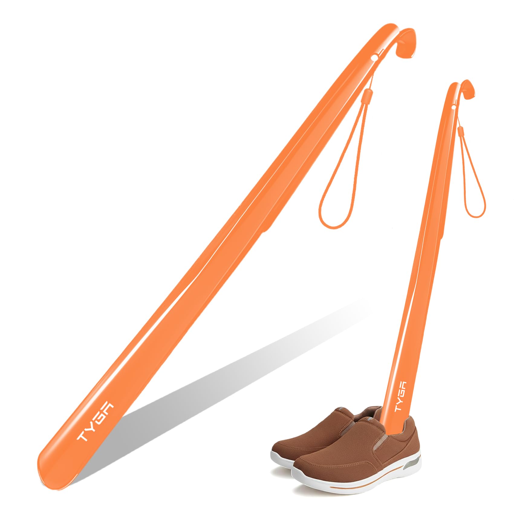 TYGA Shoe Horn Extra Long Handled 23 inches, 58cm, Comfortable, Elongated Footwear Fitter (For Men & Women) (Orange, 1)
