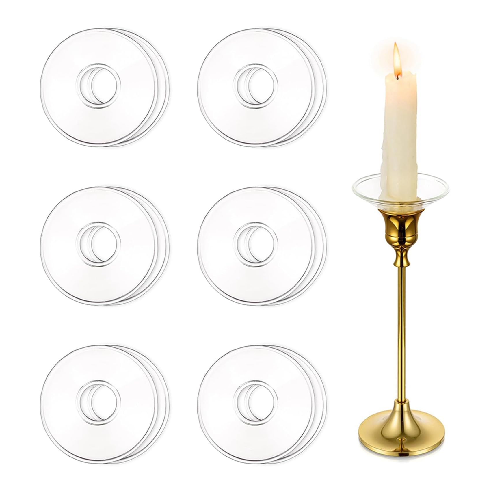 Bobèches en Verre pour Bougeoirs, 24 Pièces, Protège-Bougies, Anneaux pour Bougies Coniques, Récupérateur de Gouttes de Bougies.