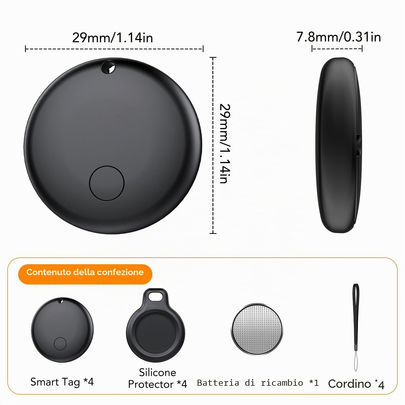 Android Smart Tag, Tracker con Google's Find Hub (Solo Android), IP68 Impermeabile, Bluetooth Localizzatore con Custodia Protettiva, Trova Oggetti per Chiavi/Bagagli/Portafogli, 4 Bianco