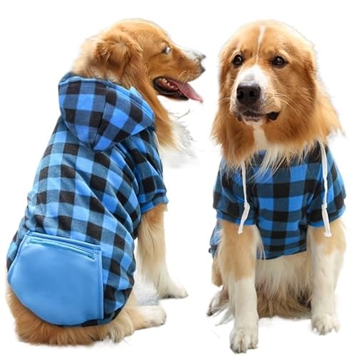フリースドッグパーカー - ポケット付き 大中小型犬猫用 温かい冬服 リード穴付き(Blue B,S(1.5-2.5kg))