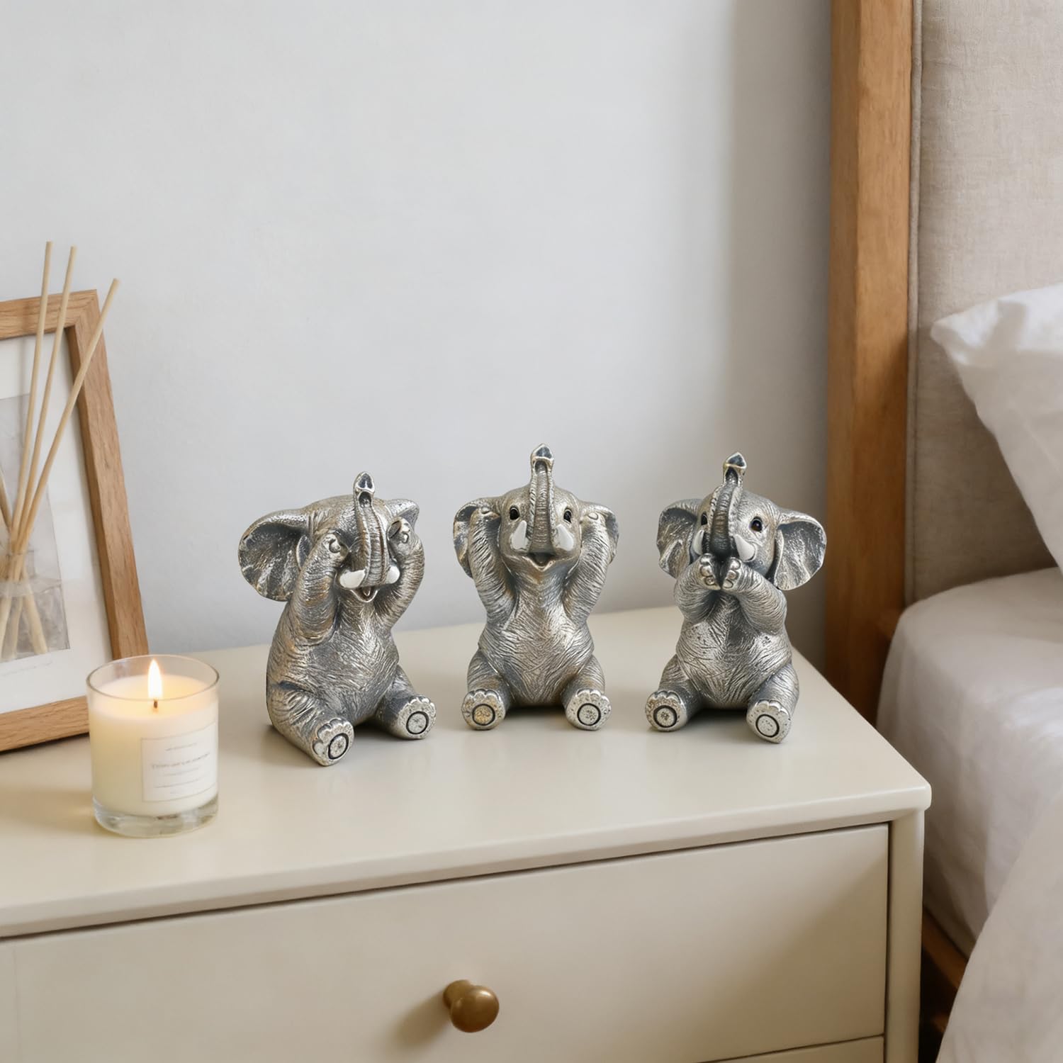 3 Elefante Portafortuna, Elefante Statuetta, Decorazioni di Elefanti, Regalo Mamma, Regali Elefante per Donne, Non Vedo Non Sento Non Parlo, Decorazione Casa Moderna, Oggetti per Soprammobili