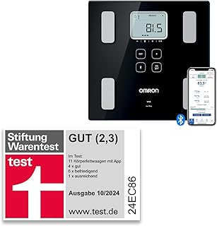 OMRON VIVA Personenwaage bietet präzise Gewichtsmessung, kombiniert mit Körperfettwaage für Viszeralfett, Muskel, Stoffwechsel, BMI sowie Herzgesundheit und Bluetooth-Sync zur OMRON Connect App