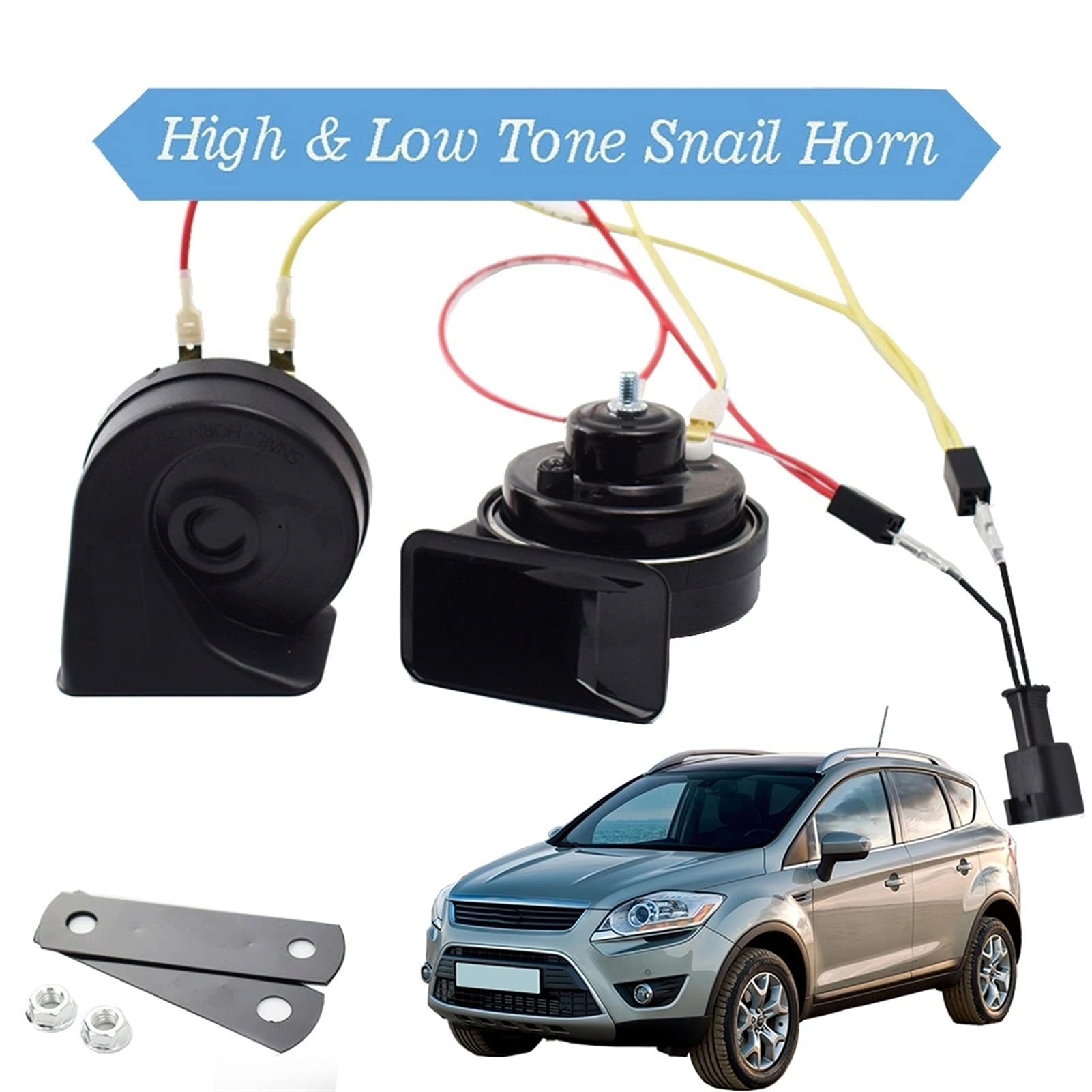 Klakson ślimakowy 12V 125db głośny wodoodporny klakson samochodowy 410/510 dwukierunkowy klakson samochodowy, do Forda, Kuga, MK1 2008-2012 super głośny klakson samochodowy ślimak